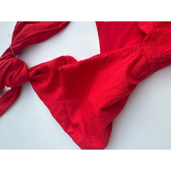 JMP The Label Santorini Red Textured Halter One-Piece Swimsuit XS NWT - Picture 4 of 7